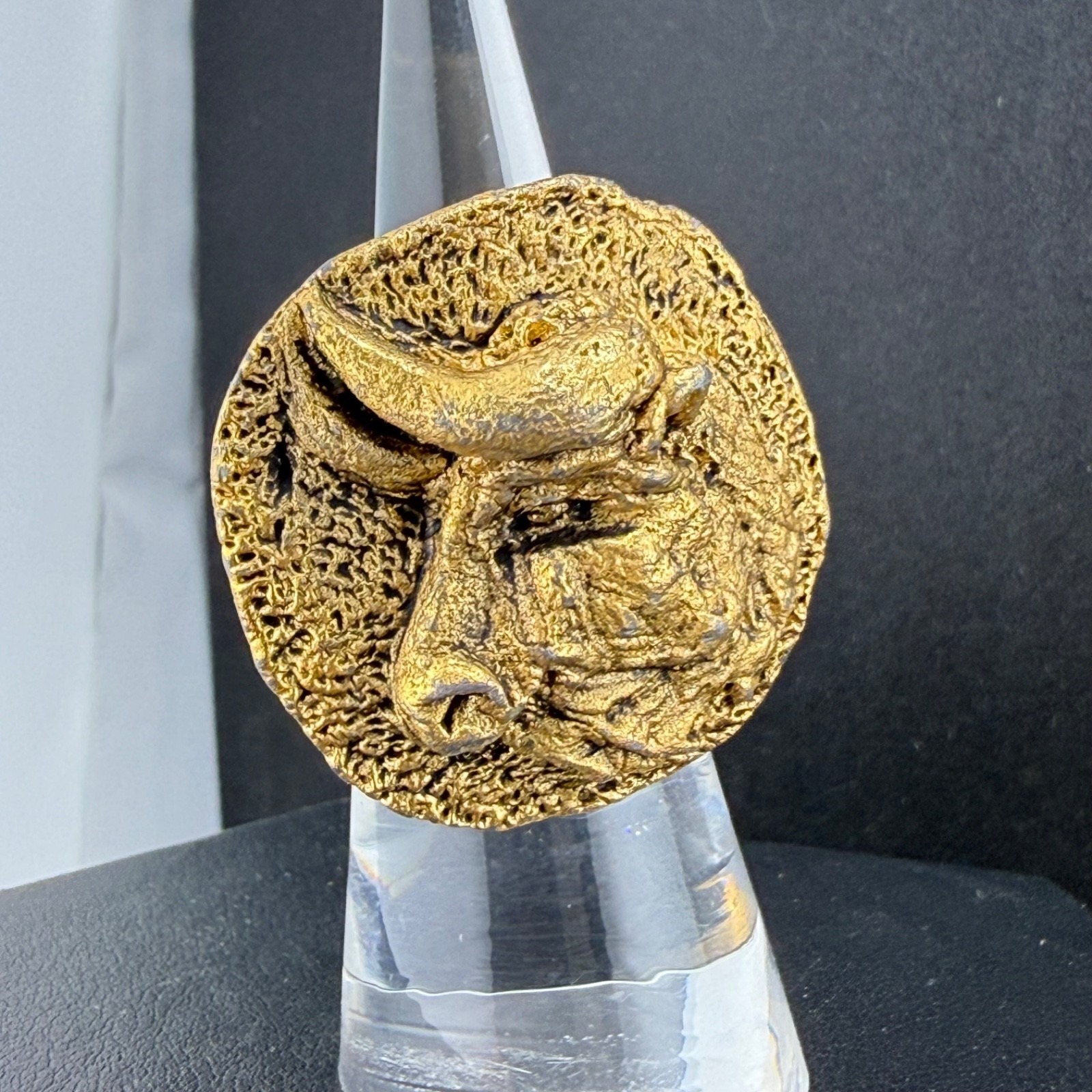 Taurus Ring Zodiac Gold Tone Bull Celestial Horoscope Adjustable Size 55